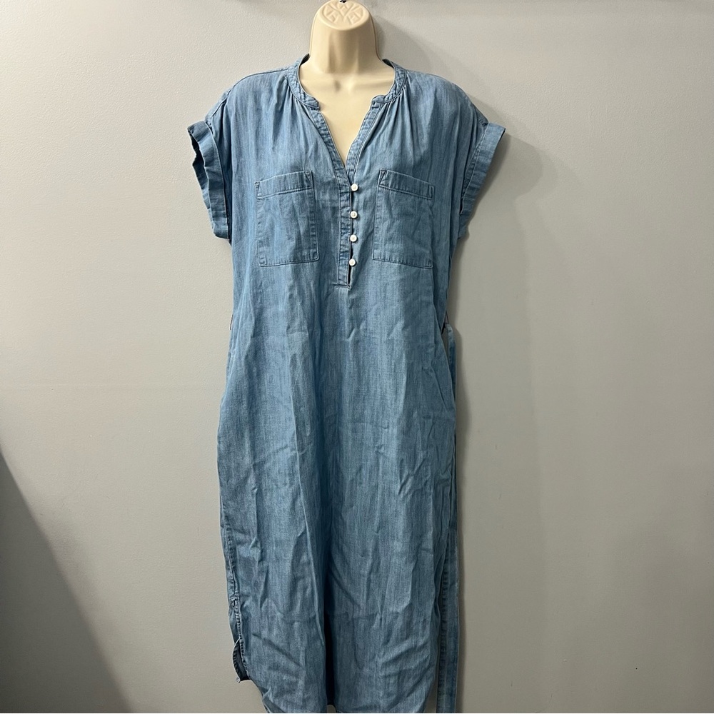 Gap Blue Short Sleeve Chambray Midi Cotton Dress with Belt Size Small - Picture 4 of 10